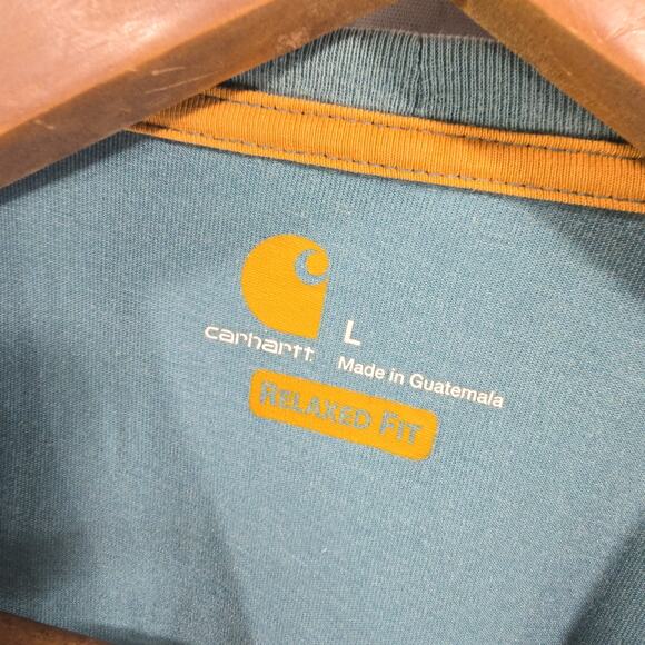 Carhartt T Shirt Mens Large Blue Pocket Relaxed Fit Short Sleeve Delmont Raglan - Picture 3 of 11